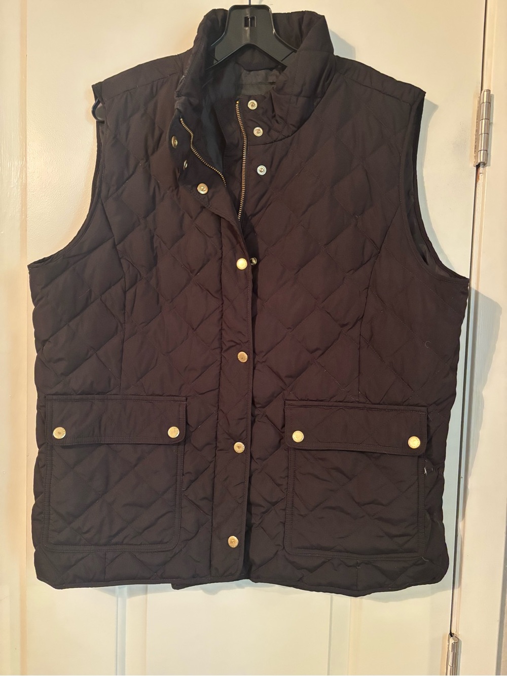 Talbots Black Quilted Vest with Gold snaps
